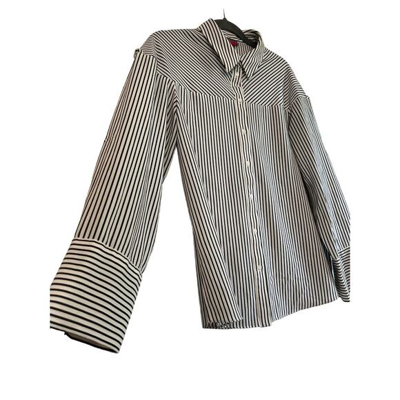 Vince Camuto White Black Striped Button Down Top Sz M - Picture 2 of 6